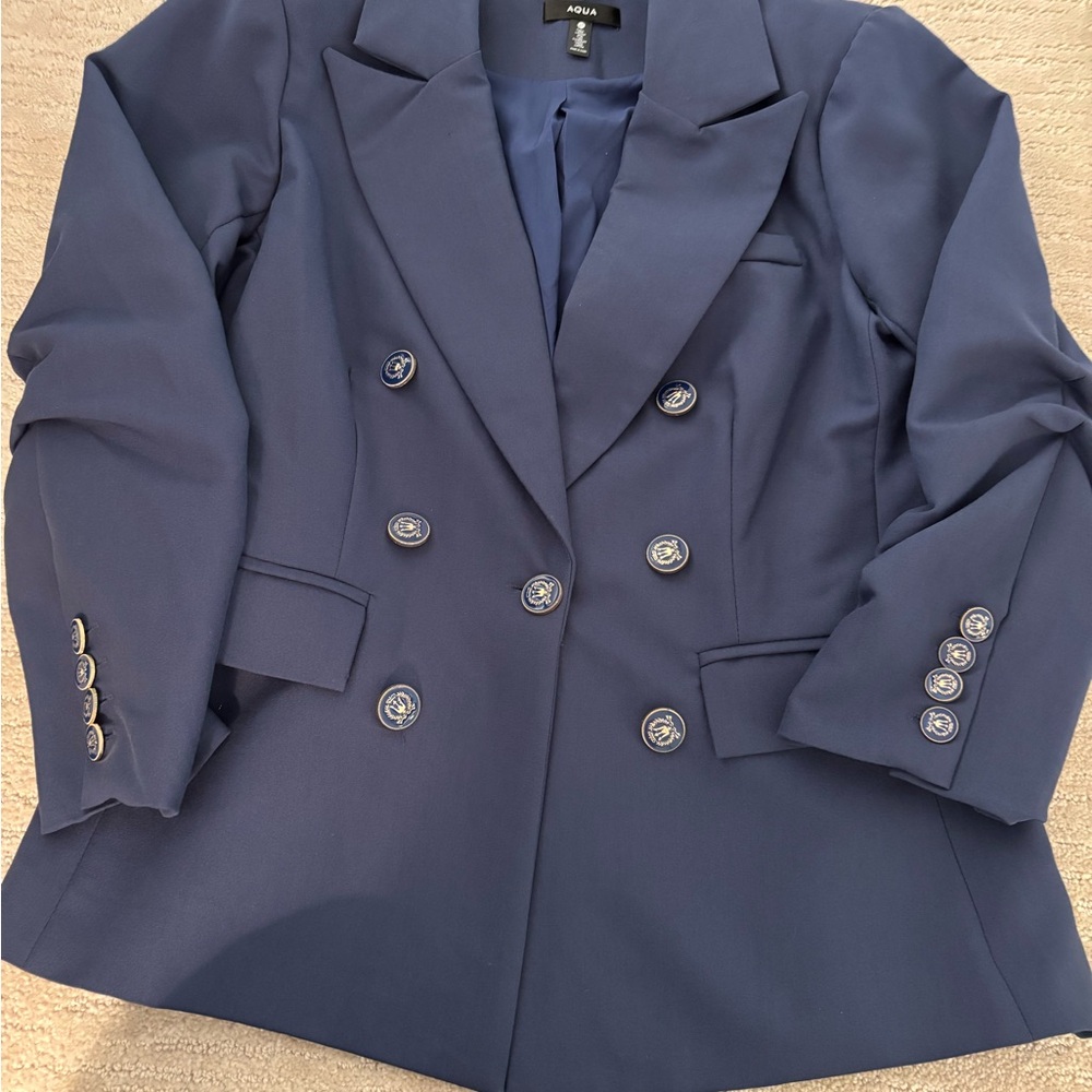 Aqua Women's Double-Breasted Blue Blazer